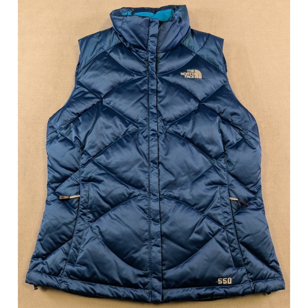 North Face Vest Womens Medium Blue Puffer Down 550 Goose Fill Quilted Outdoors